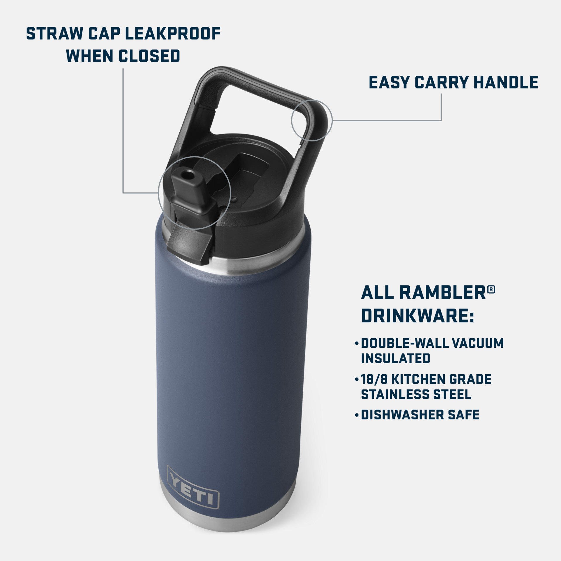 26 oz Water Bottle, Black, large