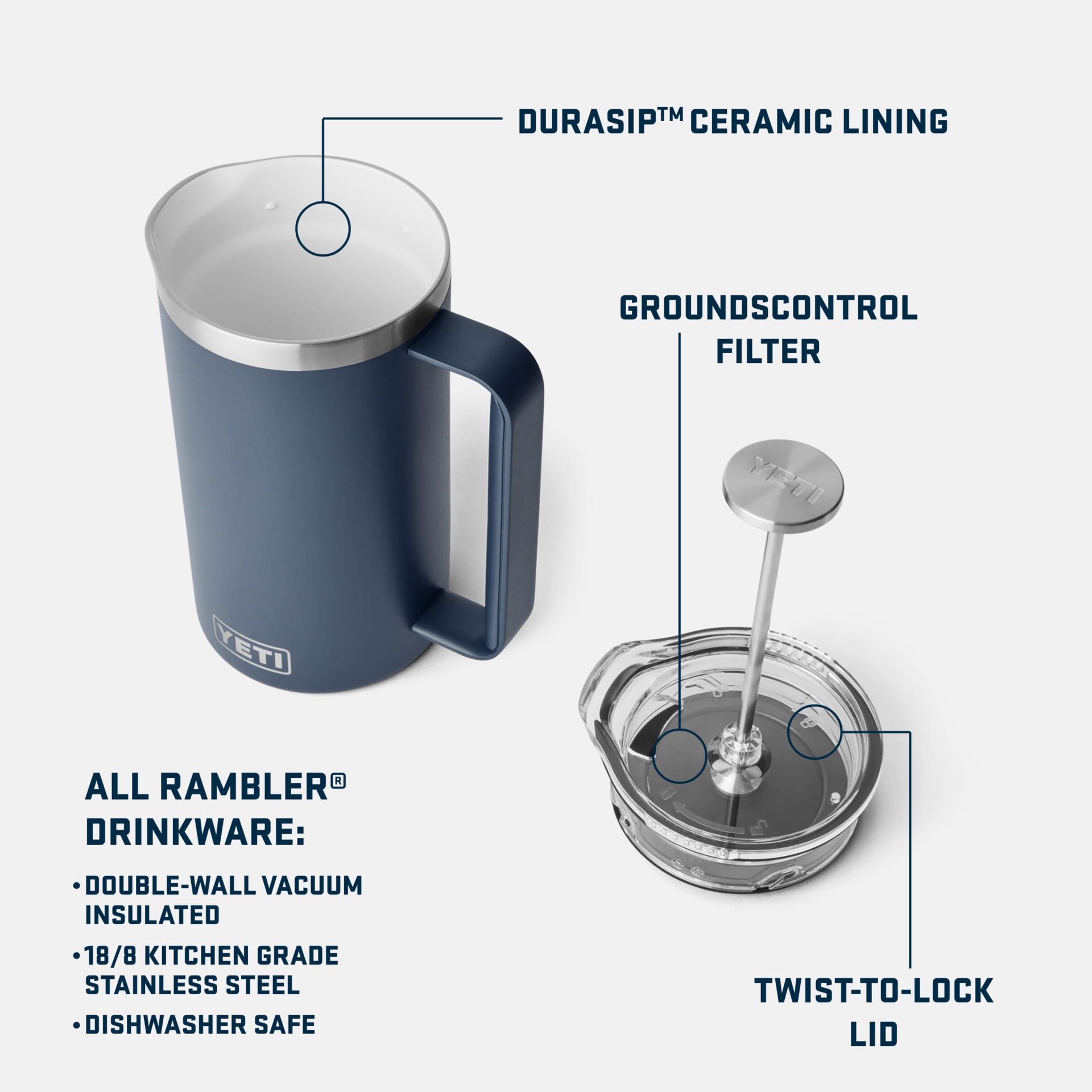 34 oz French Press, Rescue Red, large