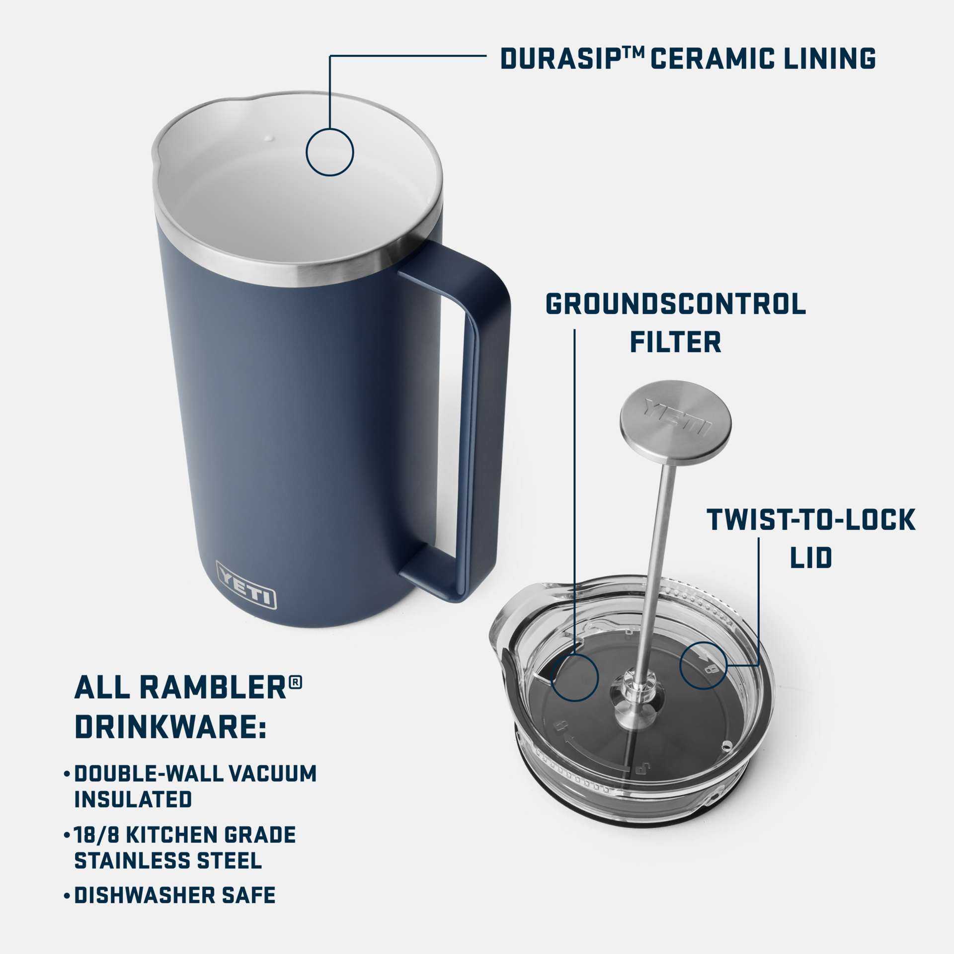 64 oz French Press, Navy, large