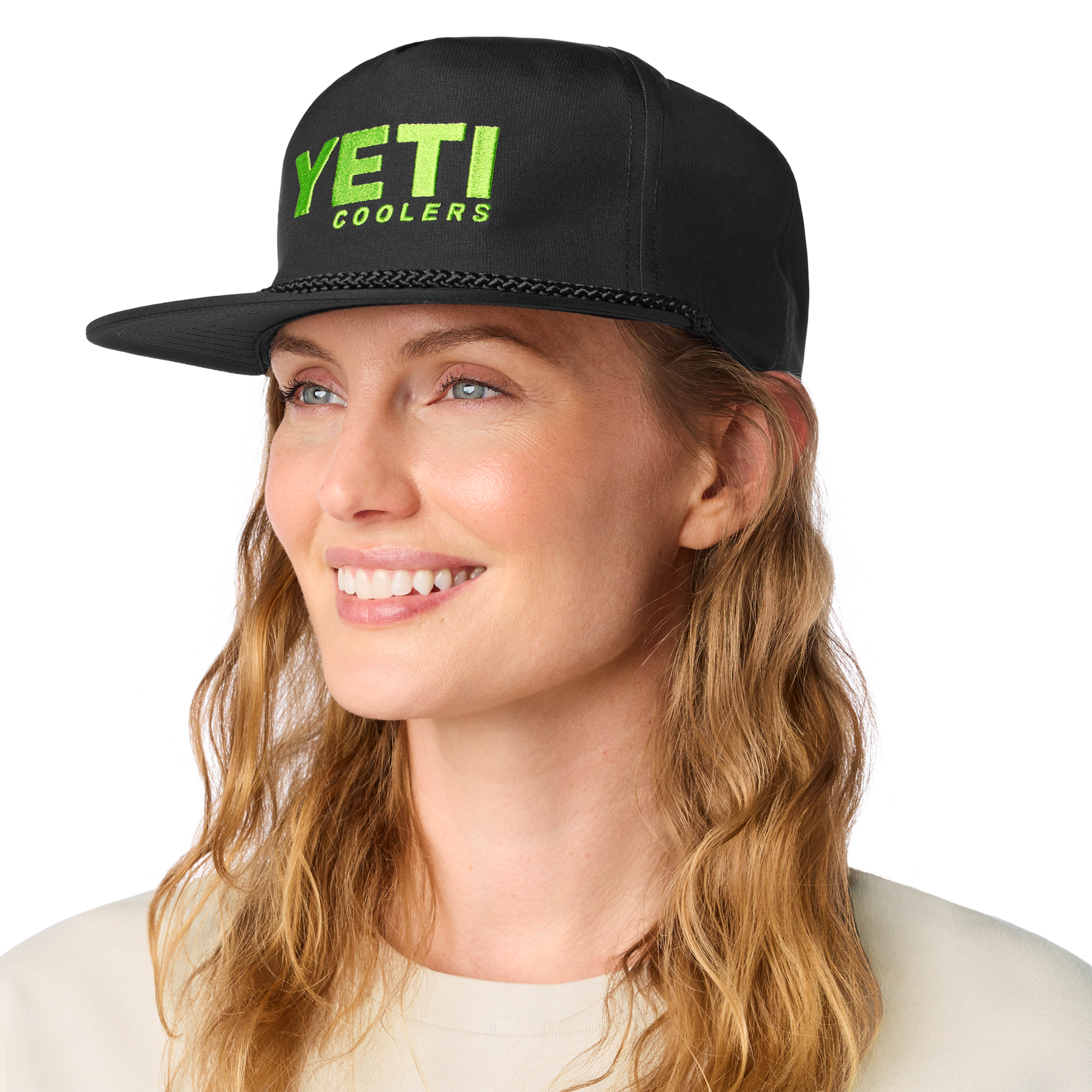 Flat Brim Rope Hat, Green, large