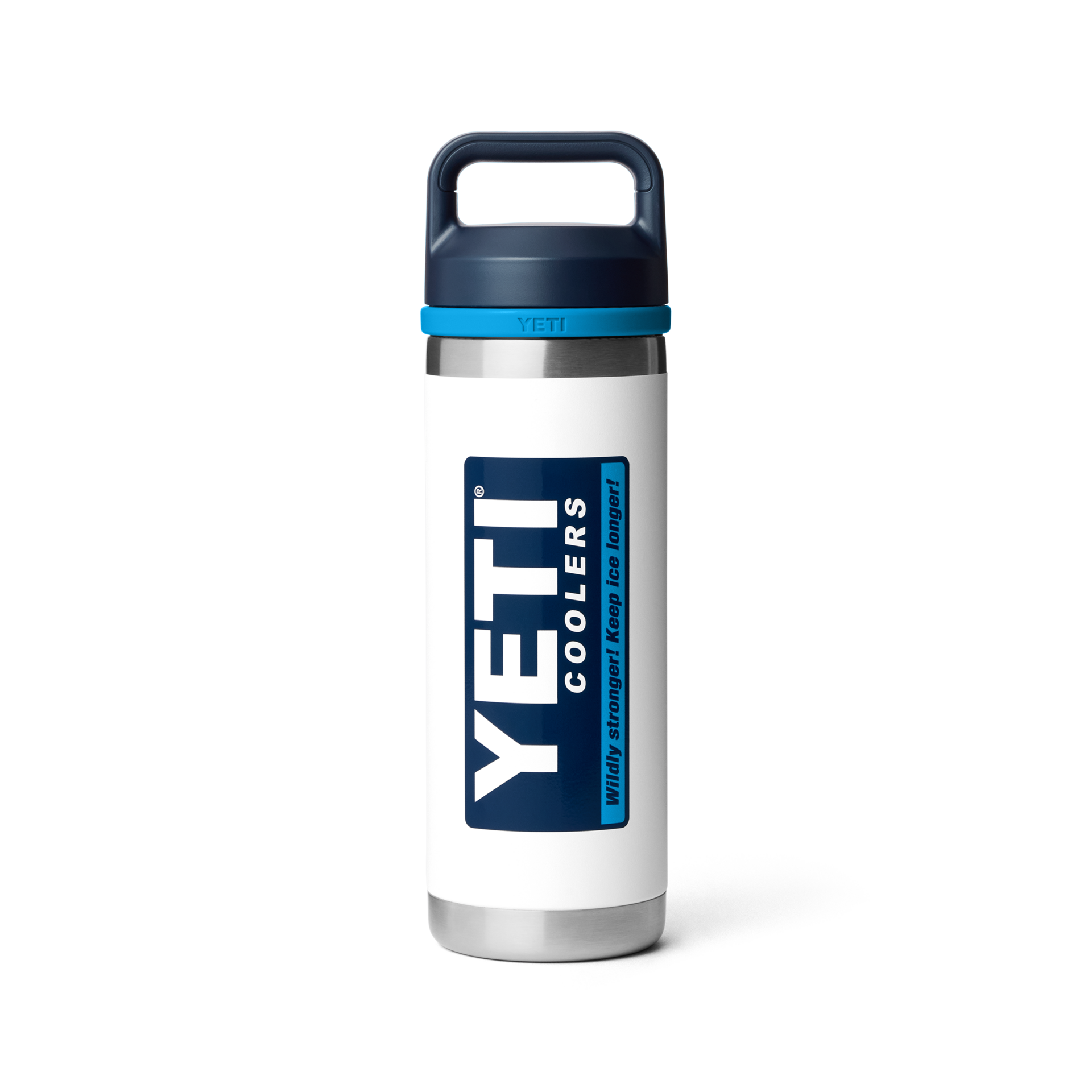 18 oz Water Bottle, White/Blue, large