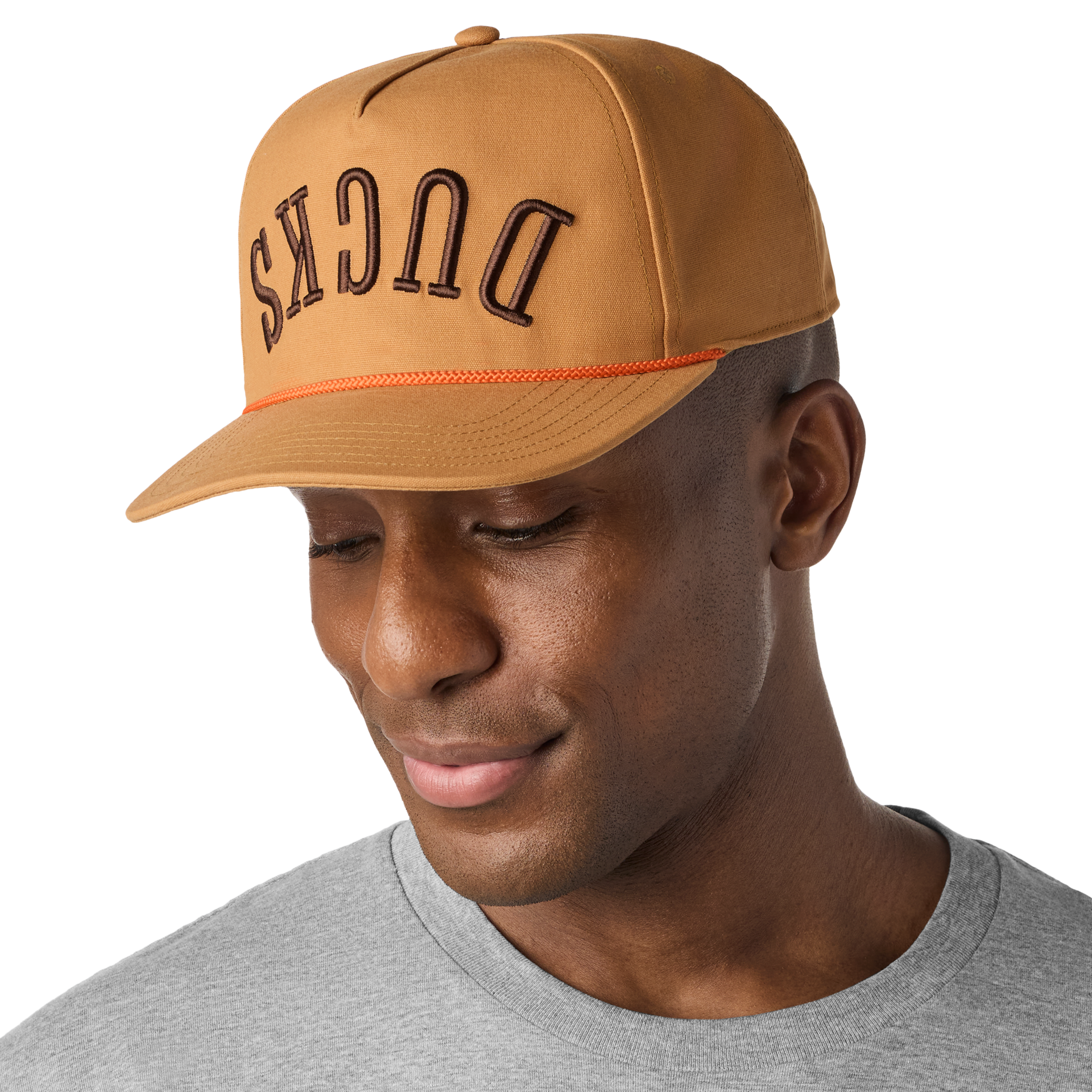 Flat Brim Rope Hat, Brown, large